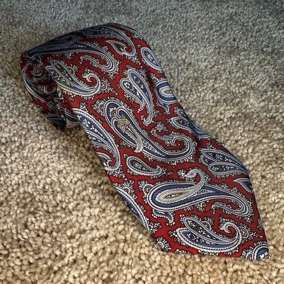 Christian Dior All Silk Paisley Printed Neck Tie Red/Blue Men's OS Made in U.S.A - Picture 1 of 5